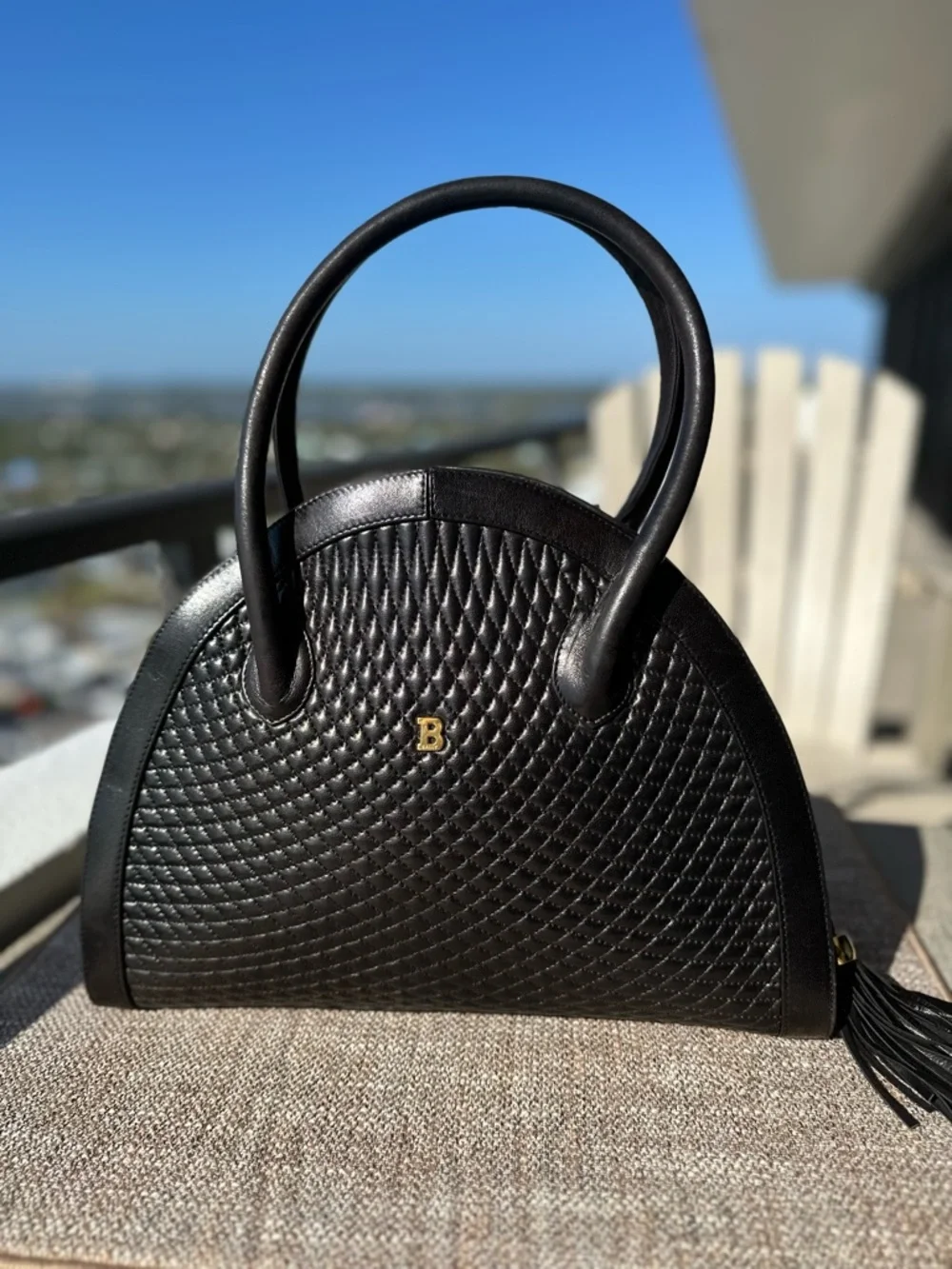 Bally Quilted Leather Dome Satchel Dark Chocolate Brown Double Tassel Vintage - Picture 2 of 15